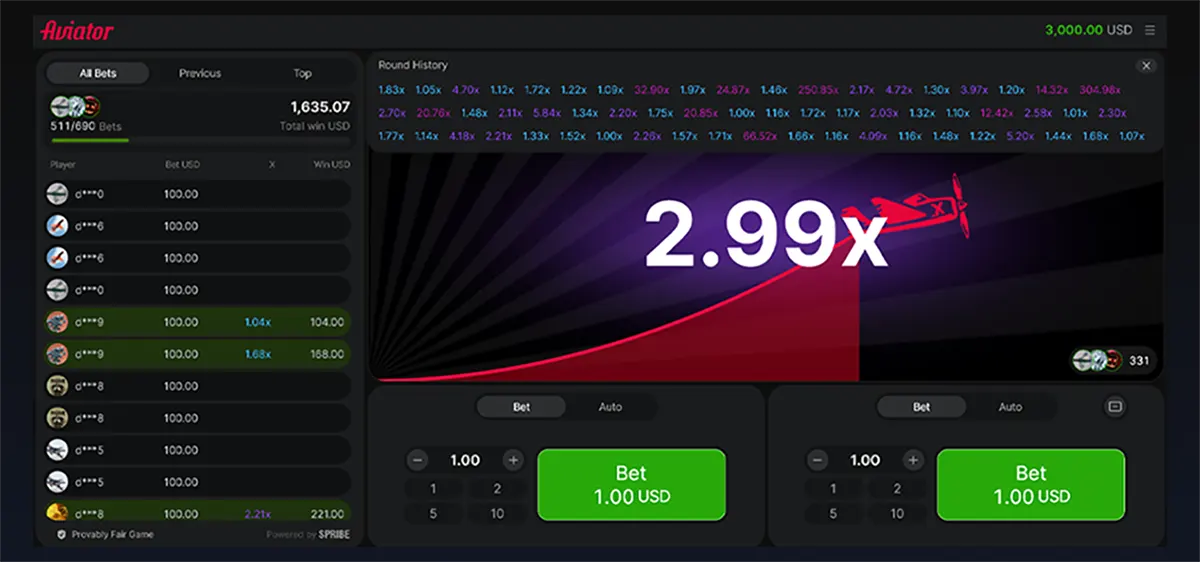 Aviator game interface